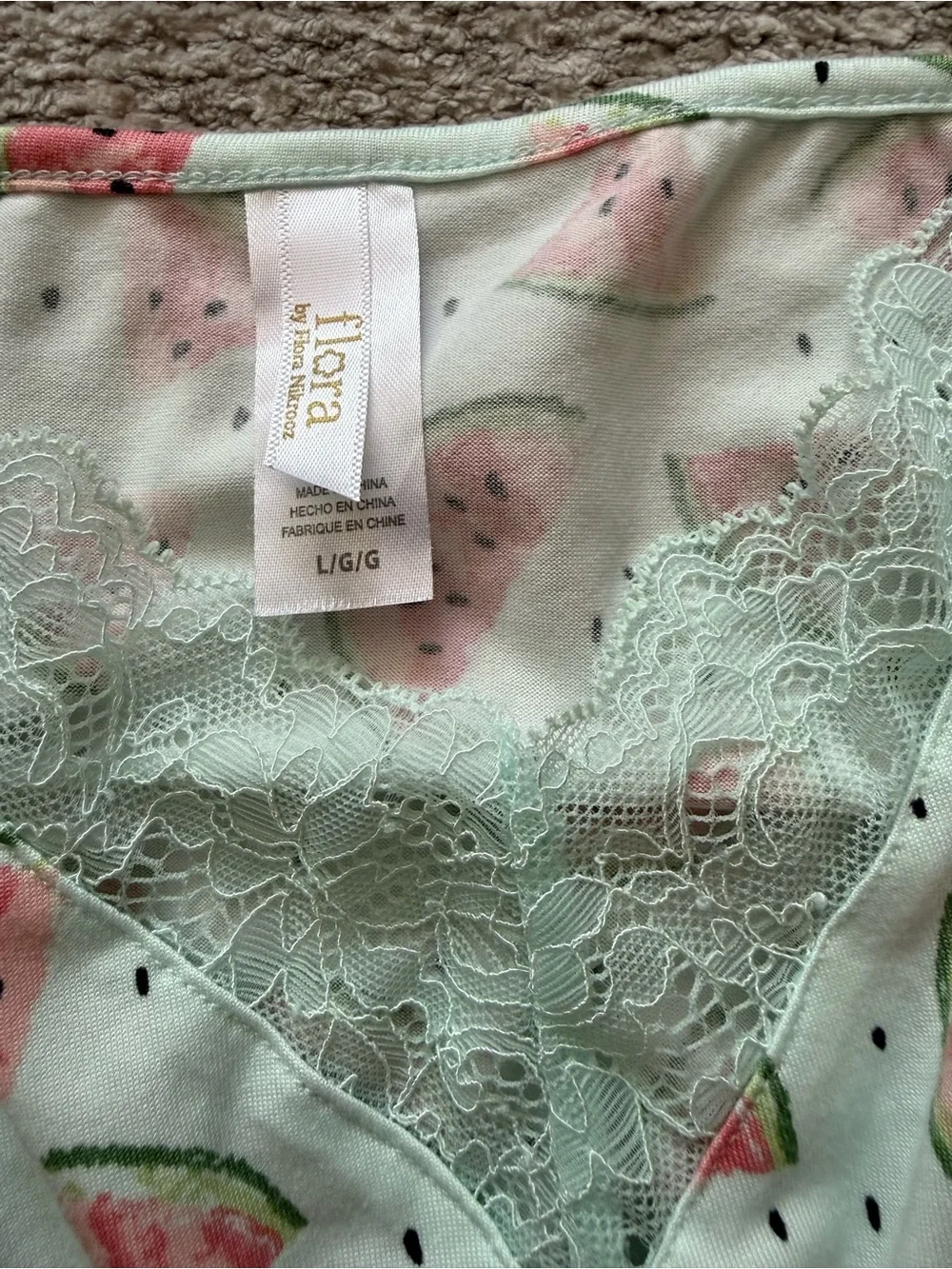 Flora Nikrooz Watermelon Print Pajama Set Size Large Mint‎ Green Sleepwear